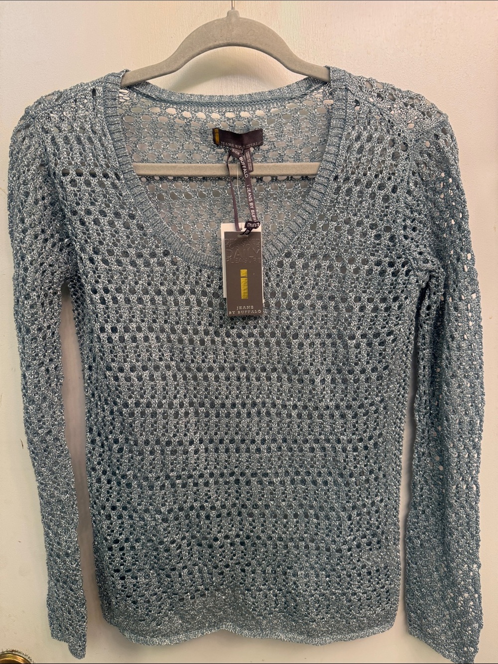 i jeans by Buffalo Light Blue Openwork V-Neck Sweater